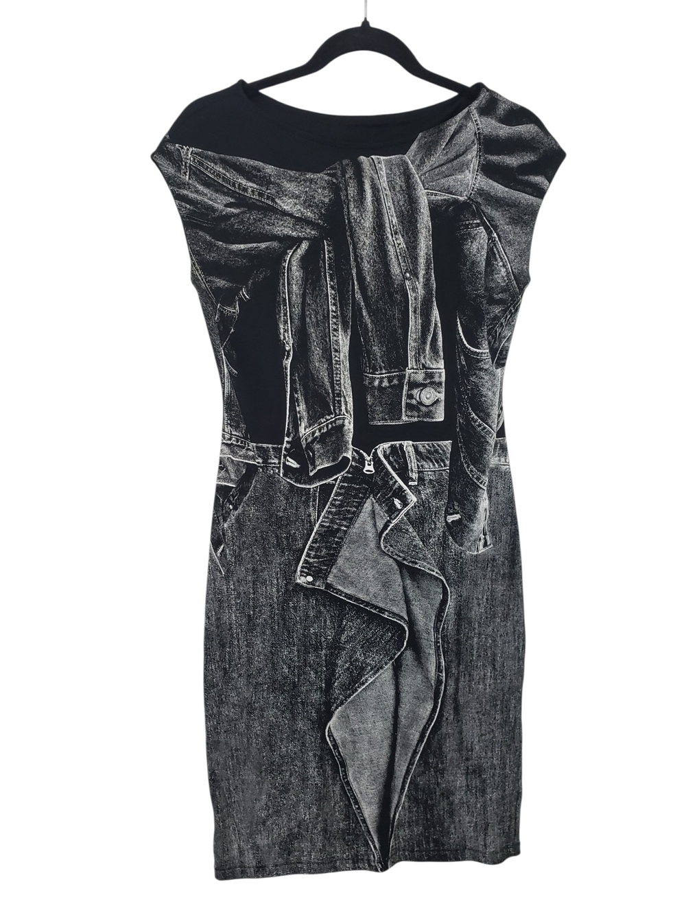 Vintage ISABEL DE PEDRO Y2K Trompe L'oeil Denim Jacket Print Dress Size 6